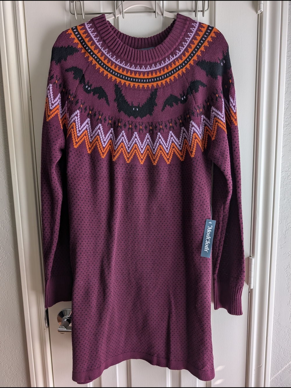 ModCloth Purple Fair Isle Bat Motif Sweater Dress - Picture 2 of 4